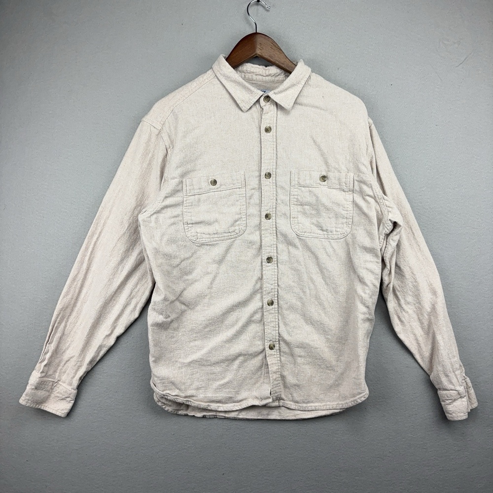Old Navy Shirt Mens XL Beige Flannel Double-Brushed Button-Up Long Sleeve